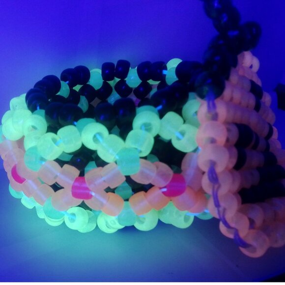 Glow-n-Dark Orange Pumpkin  On a Glow Kandi Cuff EDM Stretchy Bracelet - Picture 4 of 4